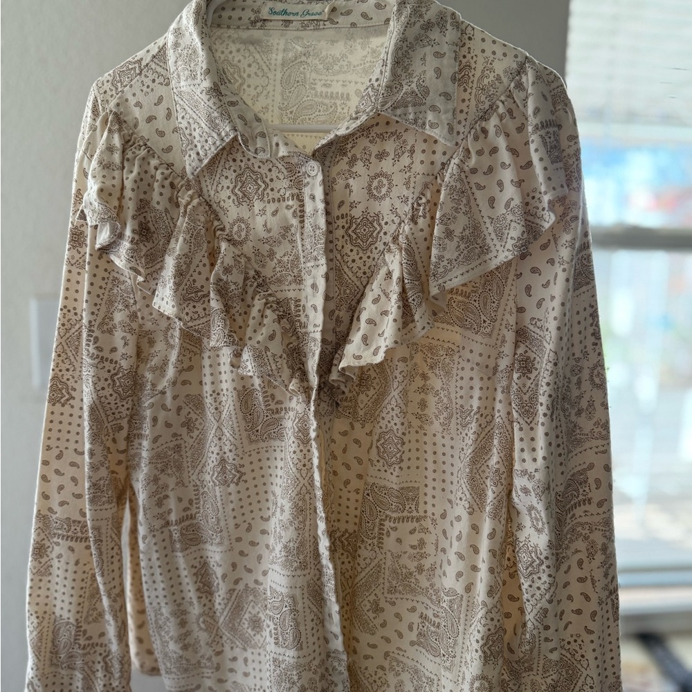 Cream Patterned Women's Top